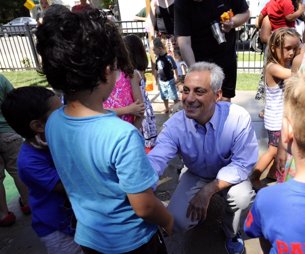 Mayor Emanuel joins community members while celebrating the ribbon cutting of Lucy Flower Park.